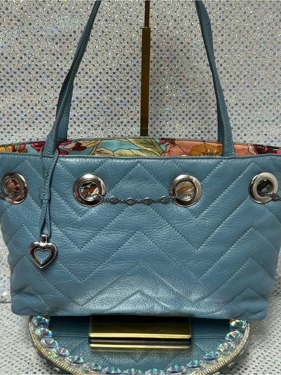 Sharif Handbags - Sharif Sky Blue Quilted Shoulder Bag with Heart Charm Approx. 14 x 8 x 3